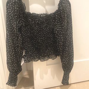 Polkadot black and white squareneck blouse